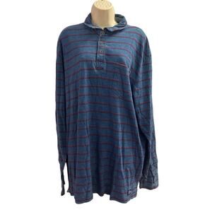 Johnnie-O Mens XXL Striped Long Sleeve Polo Shirt Blue‎ Red Pocket Henley
